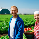 **

"A thriving local organic food production company, showcasing its commitment to sustainable practices. The image features happy farmers, lush green fields, and a modern, eco-friendly processing facility. Focus on the vibrant colors of fresh produce and the company's branding, emphasizing its dedication to supporting local agriculture and delivering high-quality, environmentally responsible products to Russian consumers. Fully clothed individuals. Safe for work. Appropriate content. Professional photography. Perfect anatomy. Natural proportions."

**