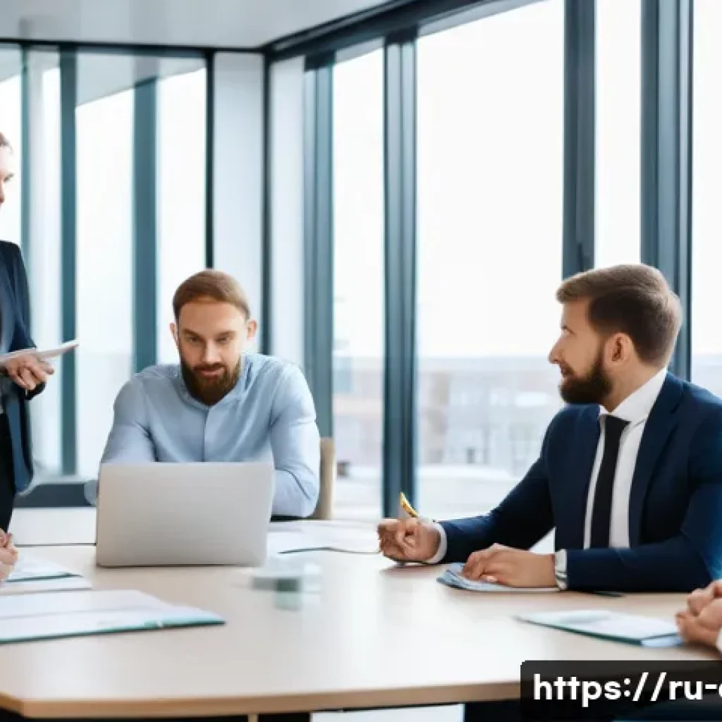 사회적 책임 경영 자격증 스터디 그룹 운영법 - **Subject**: A diverse group of 5-7 Russian business professionals, dressed in smart casual to busin...
