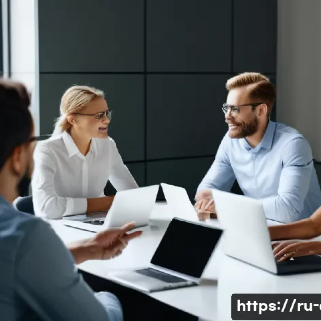 사회적 책임 경영 업무 스트레스 관리법 - A modern corporate office scene showing a diverse team of professional employees engaged in an open ...